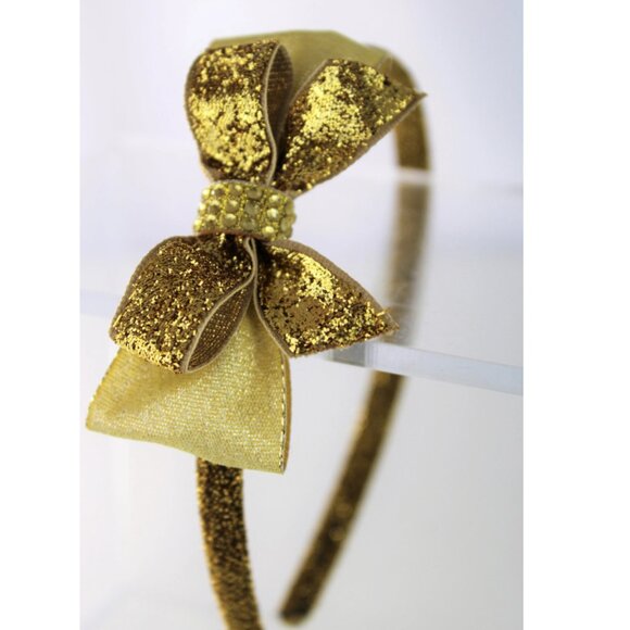 Girls Metallic Rhinestone Tail Bow Headband Christmas Holiday Festive Hair Bow - Picture 5 of 5